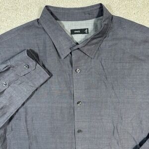 Vince Men's Button Up Long Sleeve Shirt Gray Cotton Linen Blend Size Large